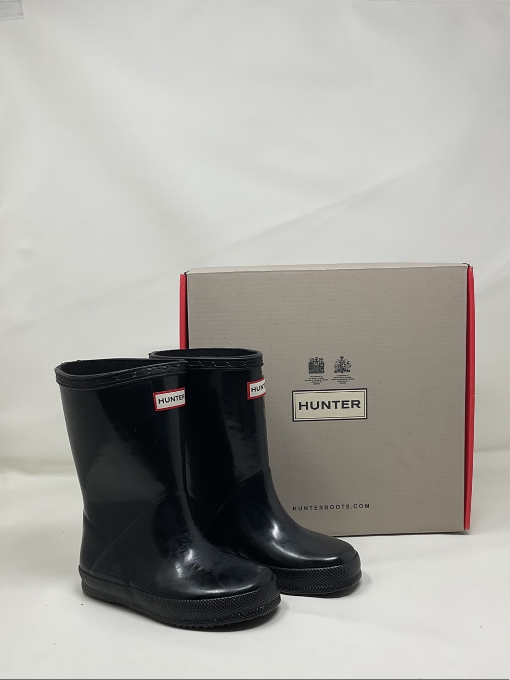 Hunter Kids size 9 US Black Gloss  Rain Boots little boys girls